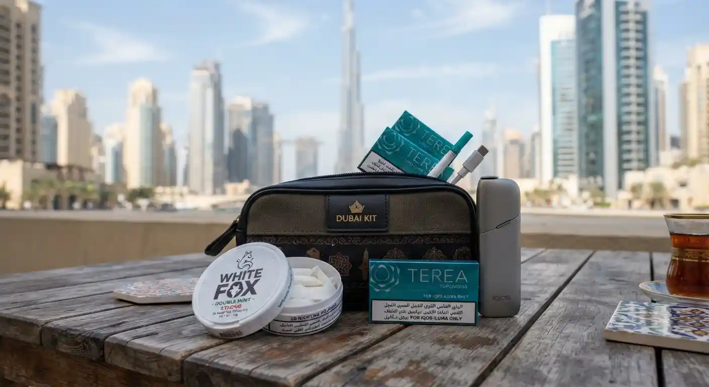 White Fox Nicotine Pouches and TEREA in a Dubai Kit